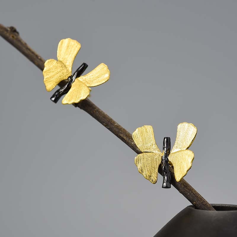 Branch Butterflies | Sterling Silver | 18K Gold | Stud Earrings