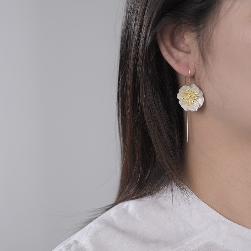 Blooming Poppies | Sterling Silver | 18K Gold | Dangle Earrings