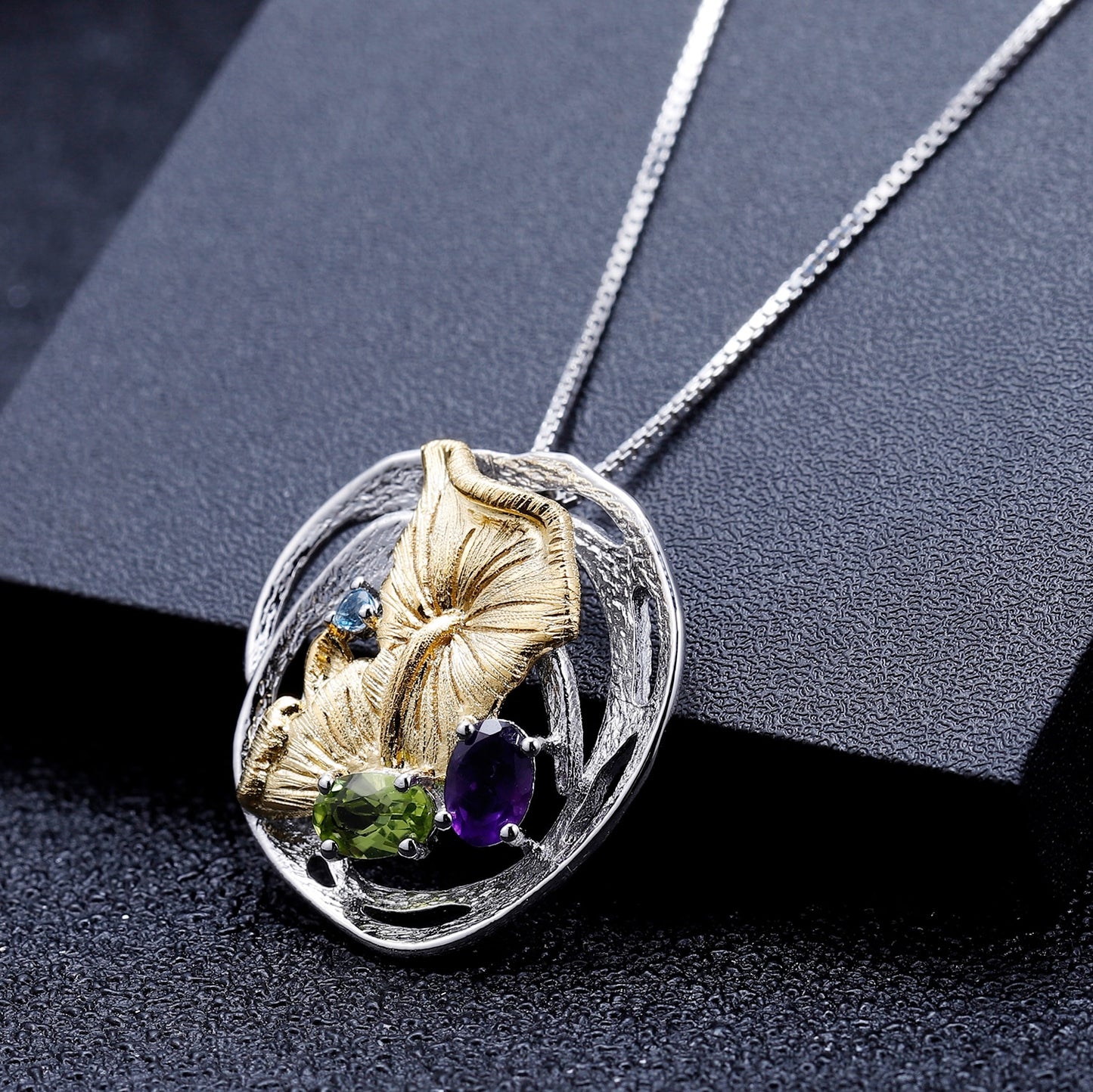 Floating Lily Pads | Peridot | Amethyst | Blue Topaz | Sterling Silver | 18K Gold | Jewelry Set