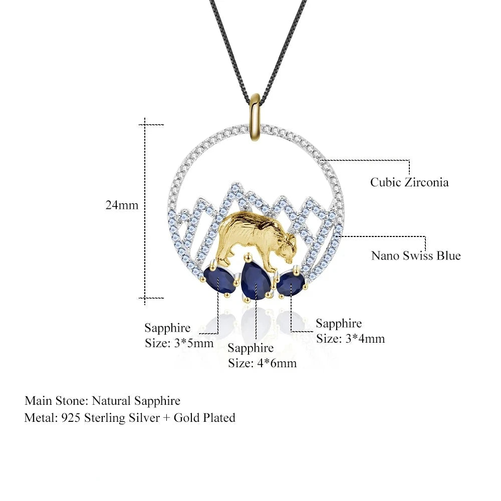 Polar Bear On Iceberg | Blue Topaz | Peridot | Nano-Sapphire | Sterling Silver | 18K Gold | Necklace