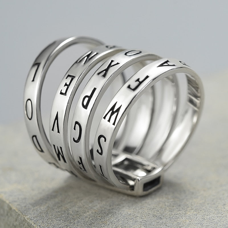 Whimsical 4 Letter Code Ring | Sterling Silver