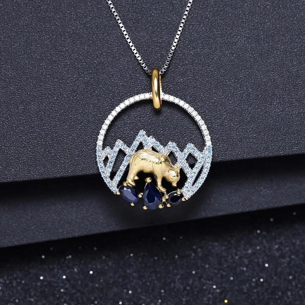 Polar Bear On Iceberg | Blue Topaz | Peridot | Nano-Sapphire | Sterling Silver | 18K Gold | Necklace
