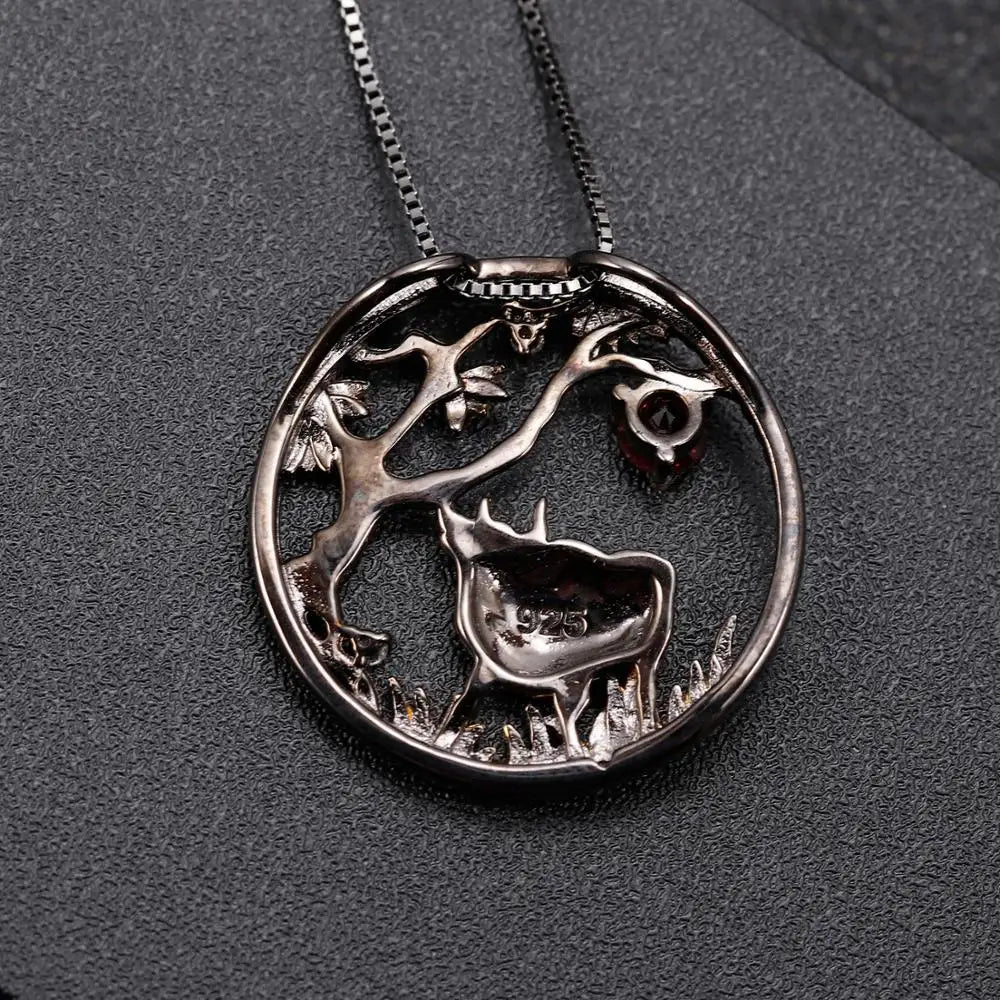 Year of the Ox Chinese Zodiac | Black Rhodium Plated Sterling Silver | 18K Gold | Opal | Amethyst | Garnet | Necklace