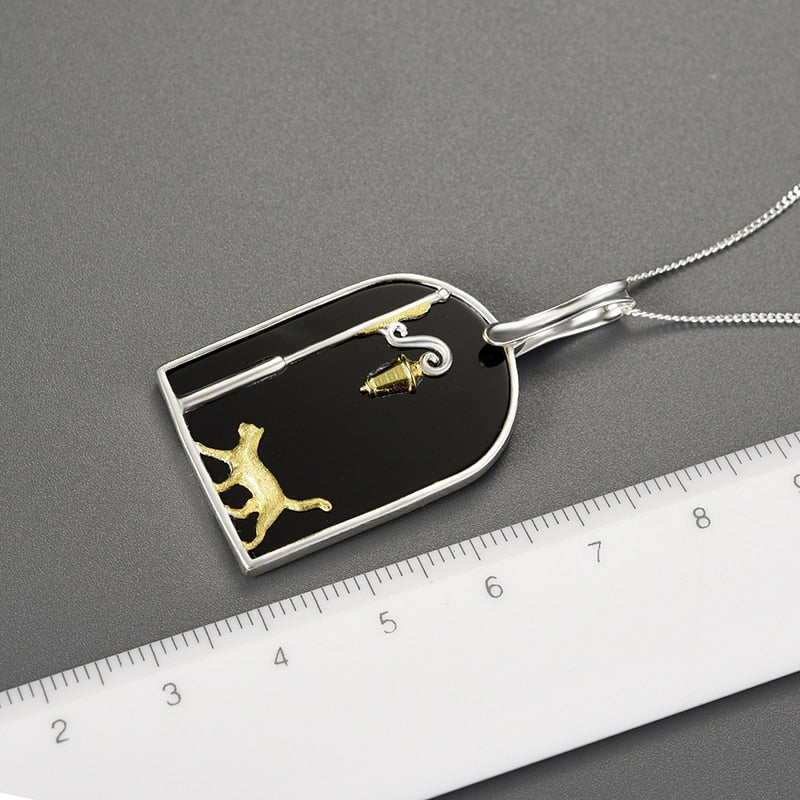 Midnight Cat | Black Agate | Agate | Sterling Silver | 18K Gold | Necklace