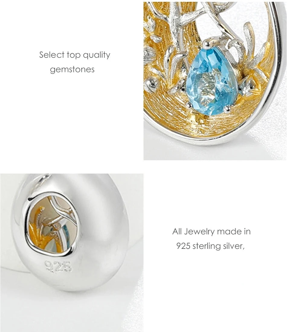Tree Branch Diorama | Blue Topaz | Amethyst | Nan-Sapphire | Sterling Silver | 18K Gold | Dangle Earrings