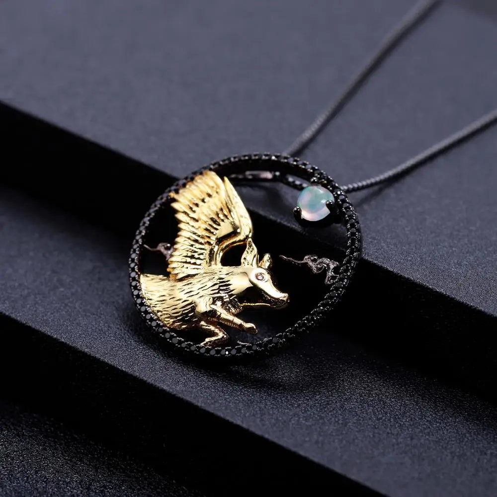 Year of the Pig Chinese Zodiac | Black Rhodium Plated Sterling Silver | 18K Gold | Opal | Garnet | Amethyst | Necklace