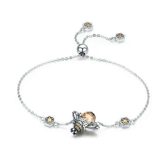 Crystal Bumble Bee | Sterling Silver | 18K Gold | Zirconia | Chain Bracelet