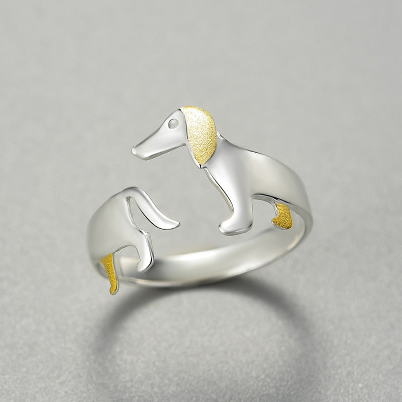 Dachshund Dog  | Sterling Silver | 18K Gold | Adjustable Ring