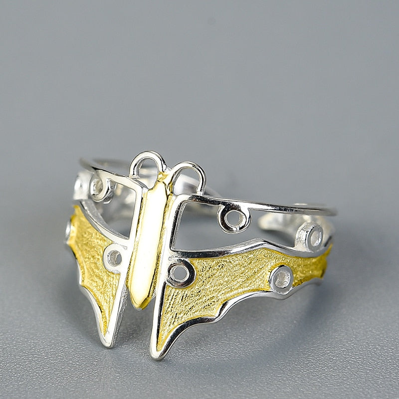 Luna Moth | Sterling Silver | 18K Gold | Adjustable Ring