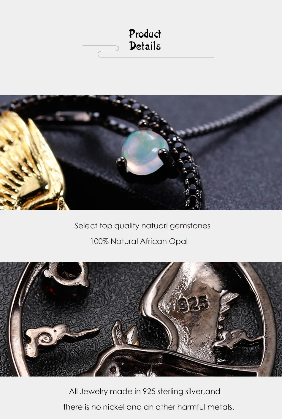 Year of the Pig Chinese Zodiac | Black Rhodium Plated Sterling Silver | 18K Gold | Opal | Garnet | Amethyst | Necklace