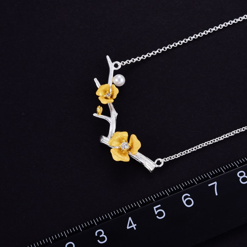Cherry Blossom Branch | Zircon | Sterling Silver | 18K Gold | Jewelry Set