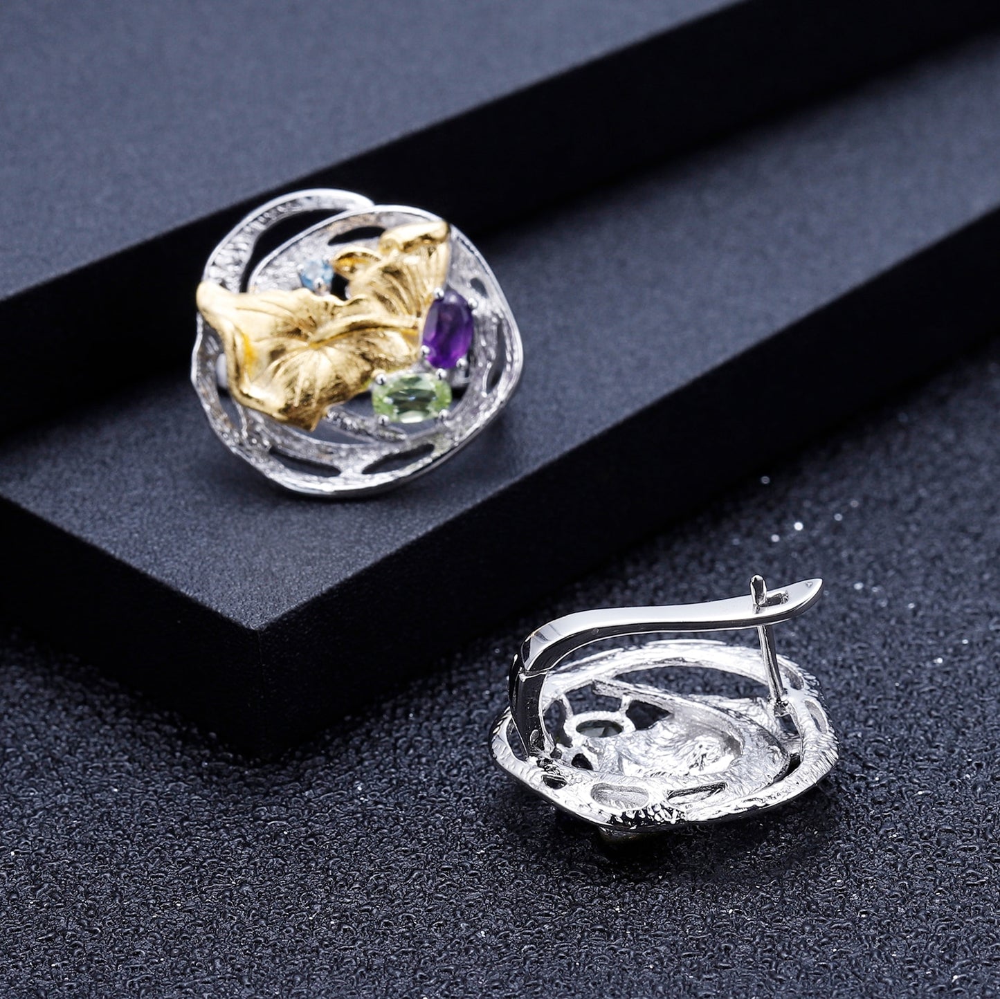 Floating Lily Pads | Peridot | Amethyst | Blue Topaz | Sterling Silver | 18K Gold | Jewelry Set