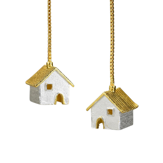 Little Houses | Sterling Silver | 18K Gold | Dangle Earrings
