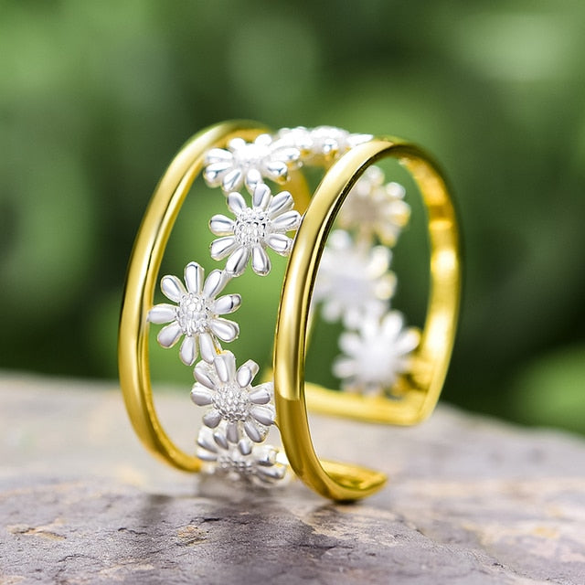 Daisies | Sterling Silver | 18K Gold | Adjustable Ring