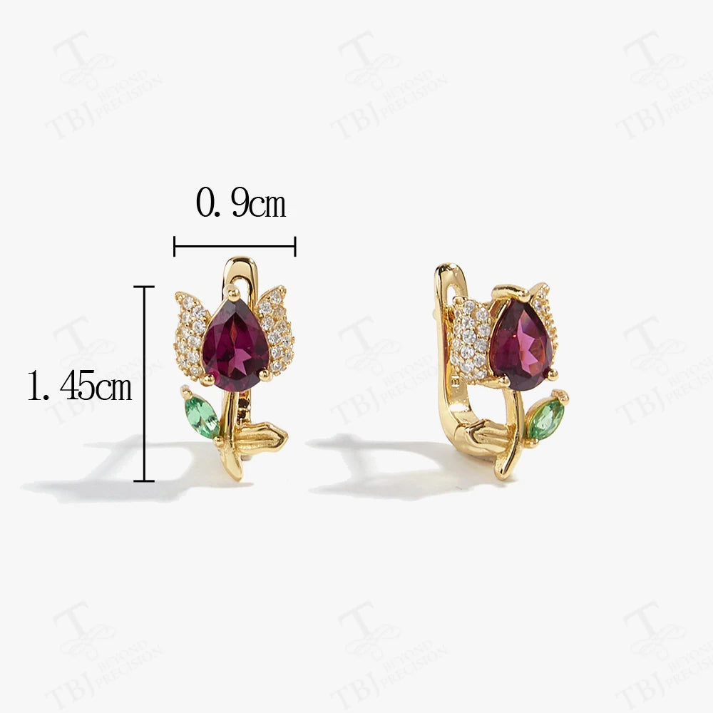 Tulips | Rhodolite | Garnet | Sterling Silver | 18K Gold | Jewelry Set