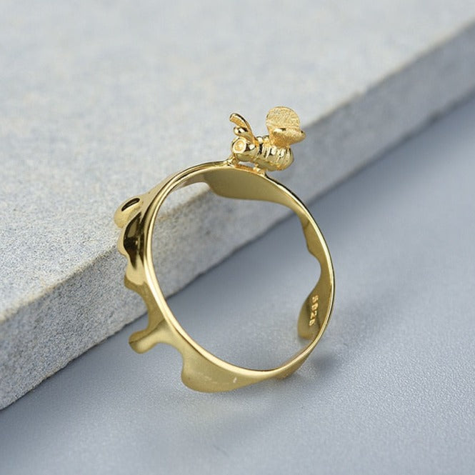 Bee and Dripping Honey | Sterling Silver | 18K Gold | Ring