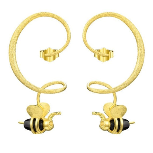 Spiraling Honey Bees | Sterling Silver | 18K Gold | Agate | Earrings