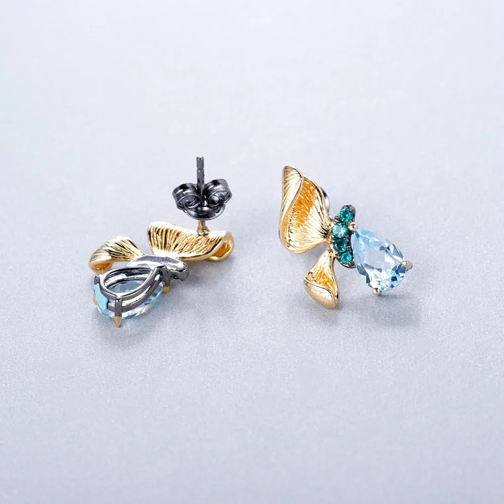 Butterfly's First Flight | Blue Topaz | Amethyst | Garnet | Nano-Emerald | Sterling Silver | 18K Gold | Earrings