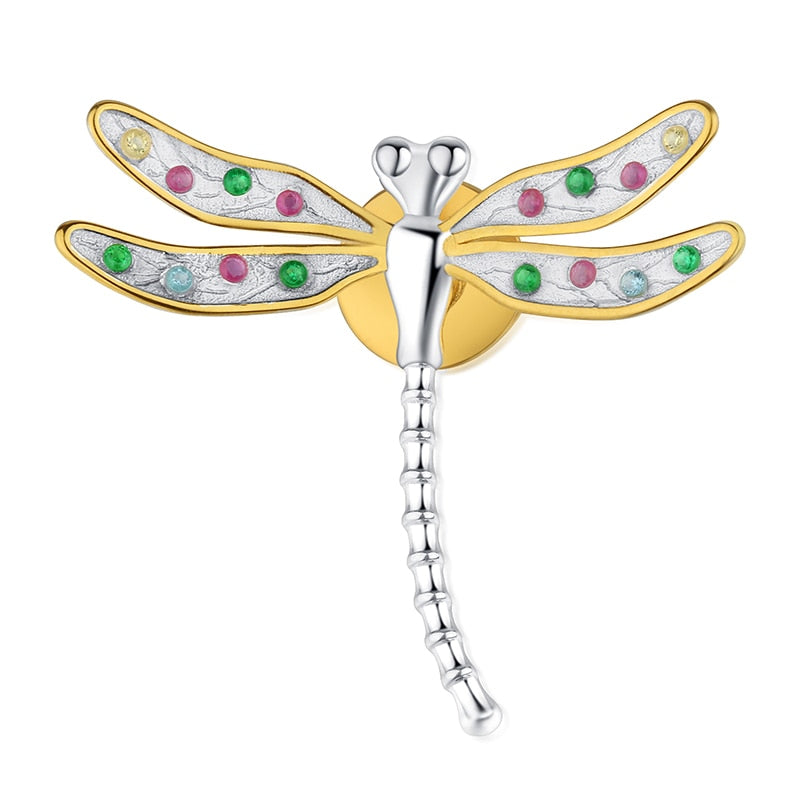 Colorful Dragonfly | Zircon | Sterling Silver | 18K Gold | Brooch