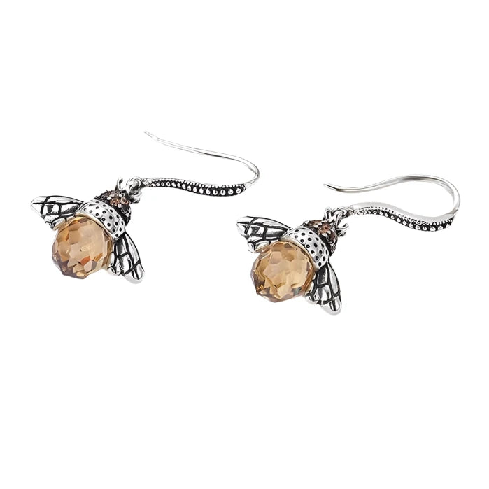 Crystal Bumble Bees | Sterling Silver | 18K Gold | Zirconia | Dangle Earrings