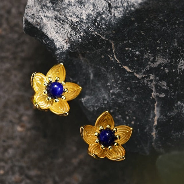 Star Flower | Sterling Silver | 18K Gold | Lapis Lazuli | Stud Earrings