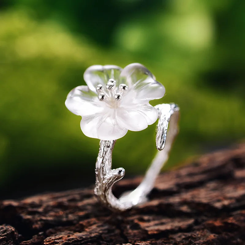 Cherry Blossom | Sterling Silver | 18K Gold | Crystal Quartz | Adjustable Ring