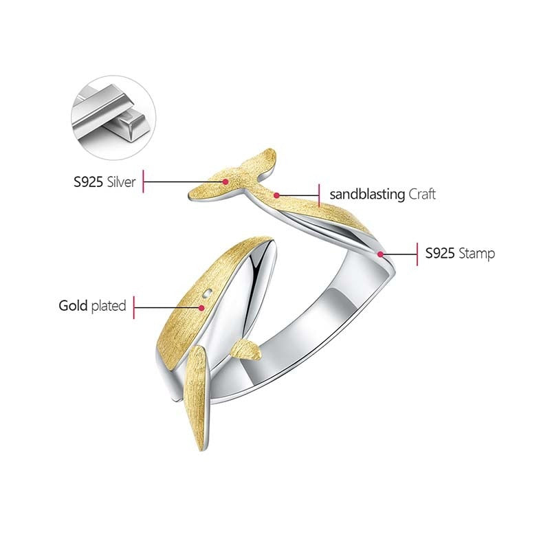 Whale | Sterling Silver | 18K Gold | Adjustable Ring