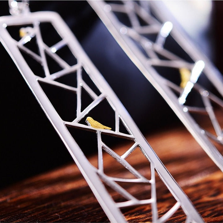 Birds On Geometric Branches | Sterling Silver | 18K Gold | Jewelry Set