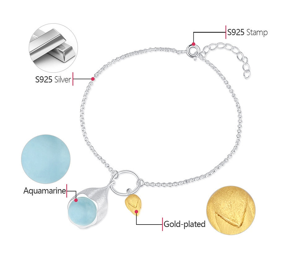 Lotus Buds | Aquamarine | Prehnite | Sterling Silver | 18K Gold | Charm Bracelet