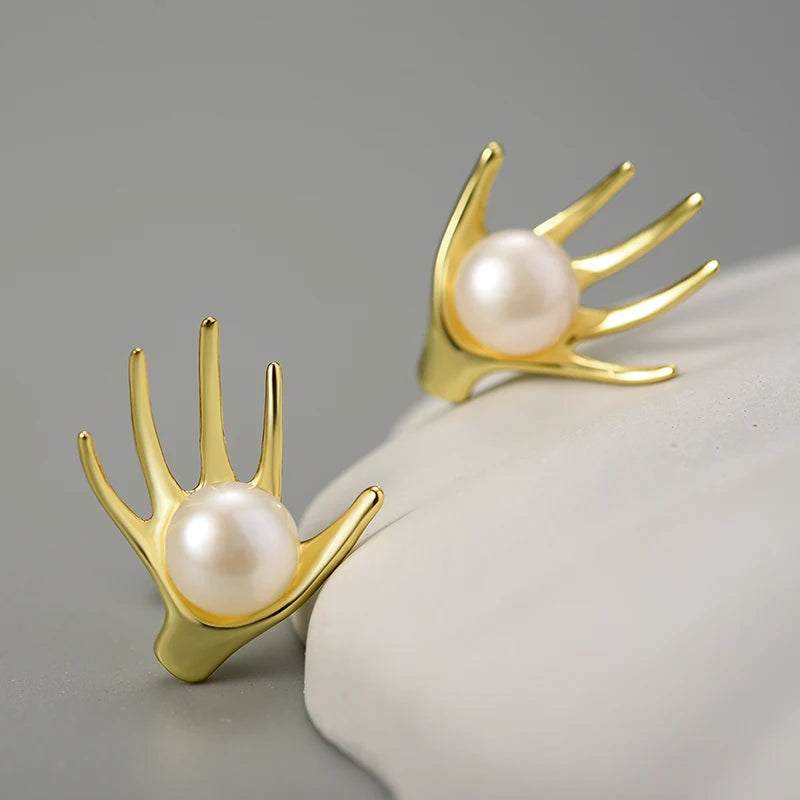 Pearl In Your Hand | Sterling Silver | 18K Gold | Freshwater Pearl | Stud Earrings