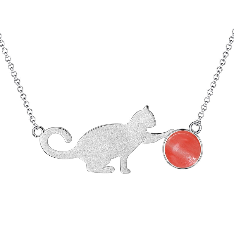 Playful Cat | Natural Gemstone | Sterling Silver | Necklace