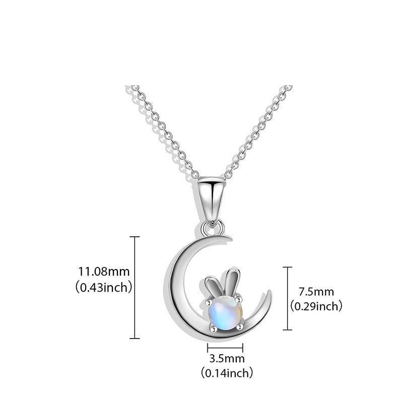 Bunny on Crescent Moon | Blue MoonStone | Sterling Silver | White Gold | Necklace