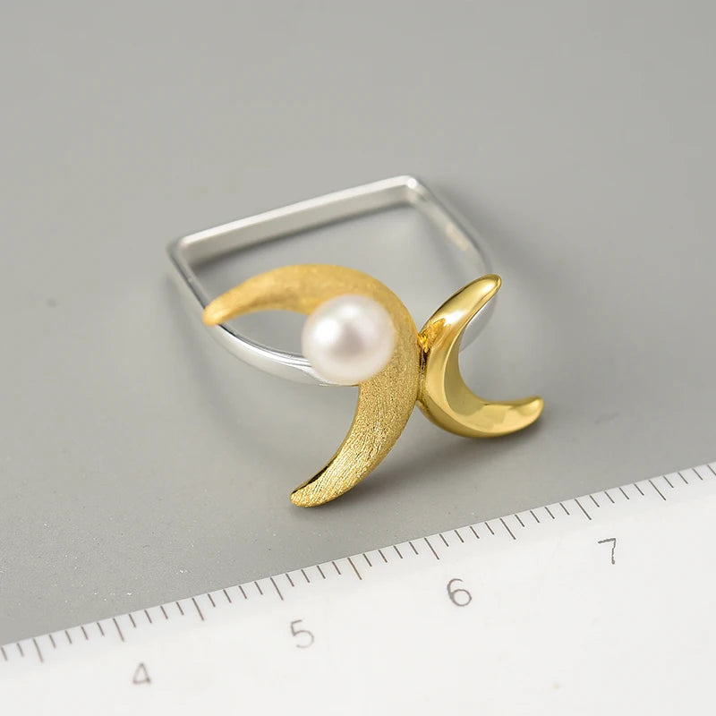 Crescent Moons | Sterling Silver | 18K Gold | Freshwater Pearl | Ring
