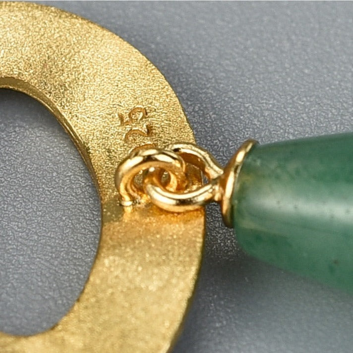 Geometric Hammered Oval | Aventurine | Lapis Lazuli | Sterling Silver | 18K Gold | Dangle Earrings