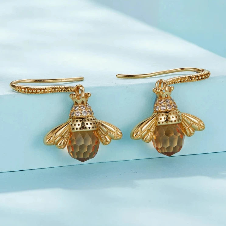 Crystal Bumble Bees | Sterling Silver | 18K Gold | Zirconia | Dangle Earrings