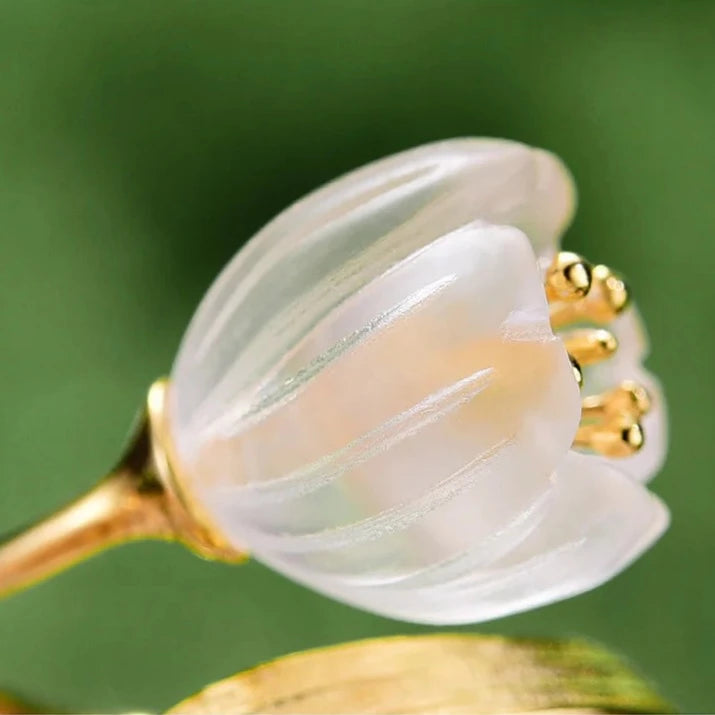 Lily of the Valley Flower | Sterling Silver | 18K Gold | Crystal Quartz | Adjustable Ring