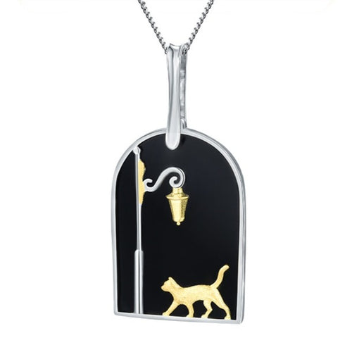 Midnight Cat | Black Agate | Agate | Sterling Silver | 18K Gold | Necklace