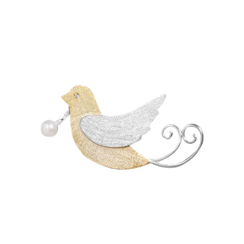 Peace Dove | Coral or Pearl | Sterling Silver | 18K Gold | Brooch