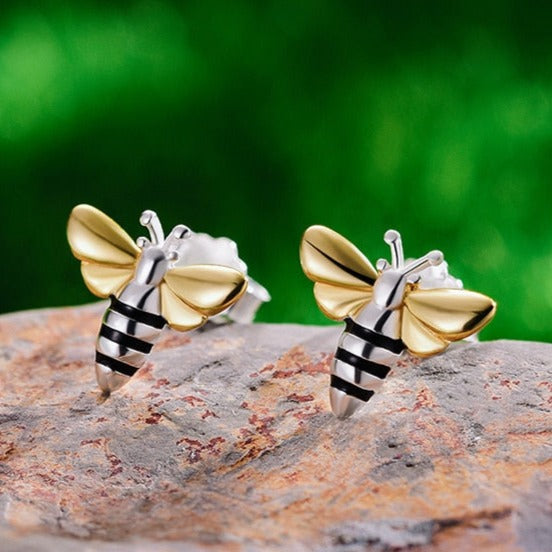 Honey Bee | Agate | Sterling Silver | 18K Gold | Stud Earrings
