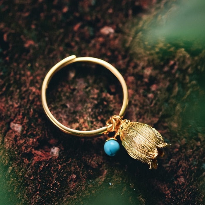 Bell Flower | Sterling Silver | 18K Gold | Lapis Lazuli | Turquoise | Charm Ring