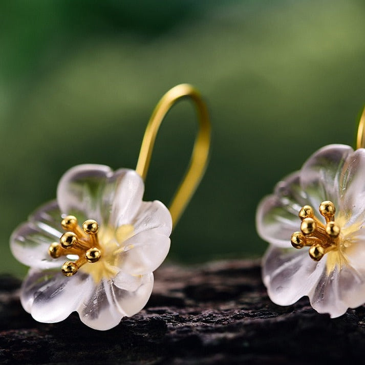 Cherry Blossom | Crystal Quartz | Sterling Silver | Dangle Earrings