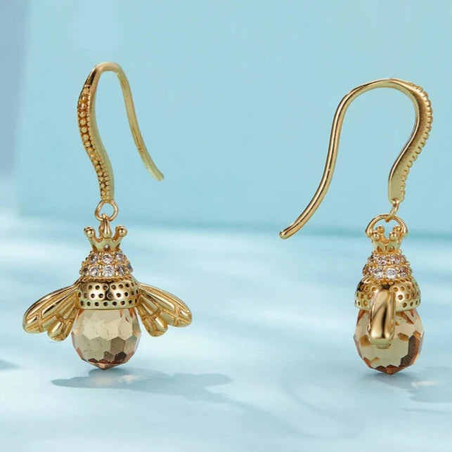 Crystal Bumble Bees | Sterling Silver | 18K Gold | Zirconia | Dangle Earrings