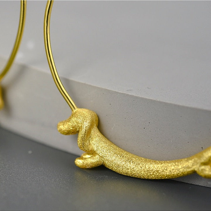 Running Dachshund Dog | Sterling Silver | 18K Gold | Hoop Earrings