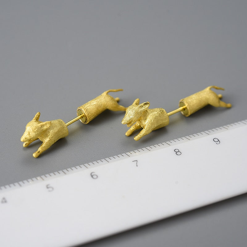 Jumping Dachshund Dogs | Sterling Silver | 18K Gold | Stud Earrings
