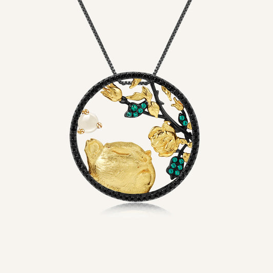Year of the Tiger Chinese Zodiac | Black Rhodium Plated Sterling Silver | 18K Gold | Opal | Garnet | Amethyst | Necklace