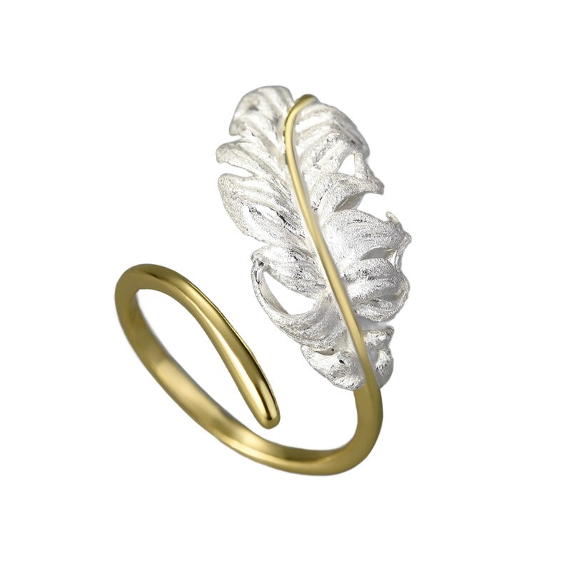 Feather | Sterling Silver | 18K Gold | Adjustable Ring