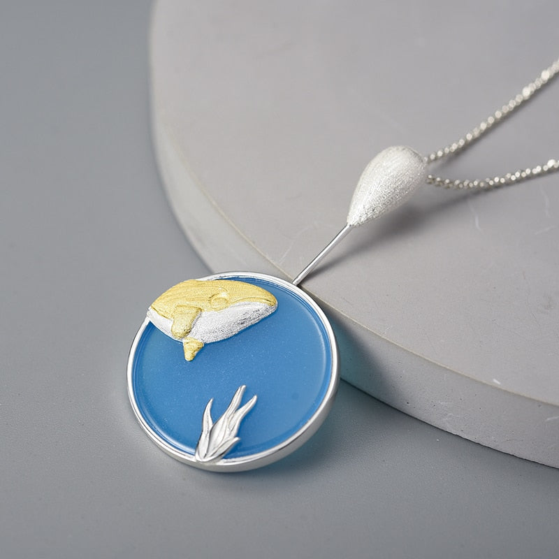 Whale In The Sea | Blue Agate | Sterling Silver | 18K Gold | Necklace