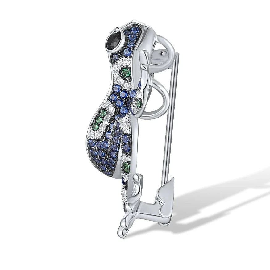 Blue and Green Frog | Black Spinel | Blue Zirconia | Green Spinel | White Zirconia | Sterling Silver | Brooch