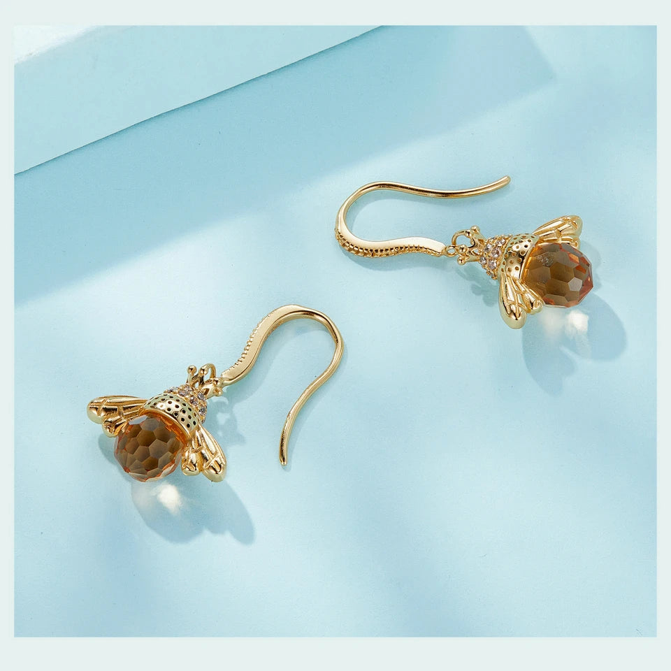 Crystal Bumble Bees | Sterling Silver | 18K Gold | Zirconia | Dangle Earrings