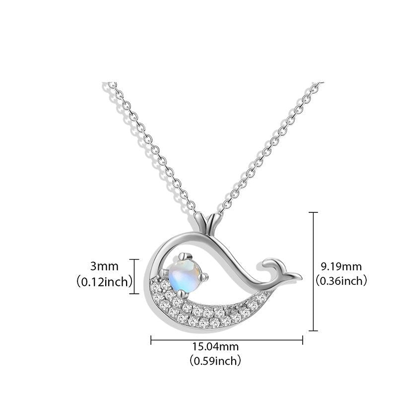 Whale | Zirconia | Blue Moonstone | Sterling Silver | White Gold | Necklace